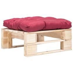 Repose-pied palette de avec coussin rouge bois naturel