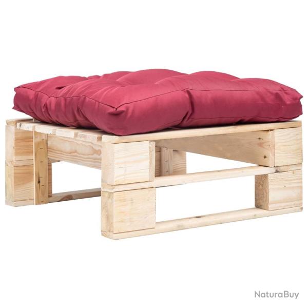 Repose-pied palette de avec coussin rouge bois naturel