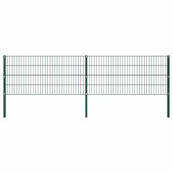 Panneau de cl&ocirc;ture avec poteaux en fer 349 x 80 cm Vert