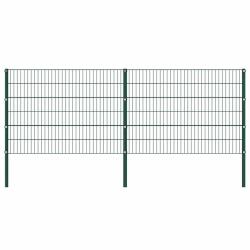 Panneau de cl&ocirc;ture avec poteaux en fer 349 x 120 cm Vert