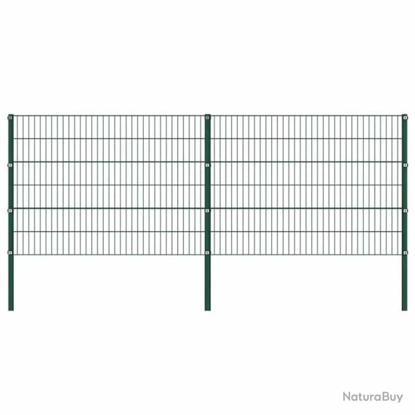 Panneau de cl�ture avec poteaux en fer 349 x 120 cm Vert