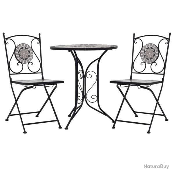 Mobilier de bistro 3 pcs mosa�que Carreaux c�ramiques Gris