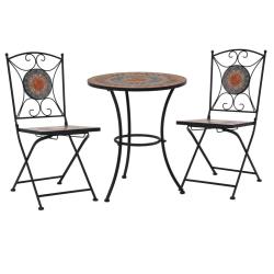 Ensemble de bistro 3 pcs mosa&iuml;que Carreau c&eacute;ramique Orange/Gris