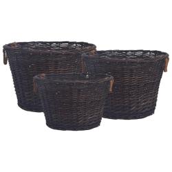 Jeu 3 paniers empilables &agrave; bois de chauffage Marron fonc&eacute; Saule