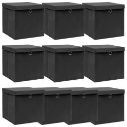 Bo&icirc;tes de rangement avec couvercle 10 pcs Noir 32x32x32cm Tissu
