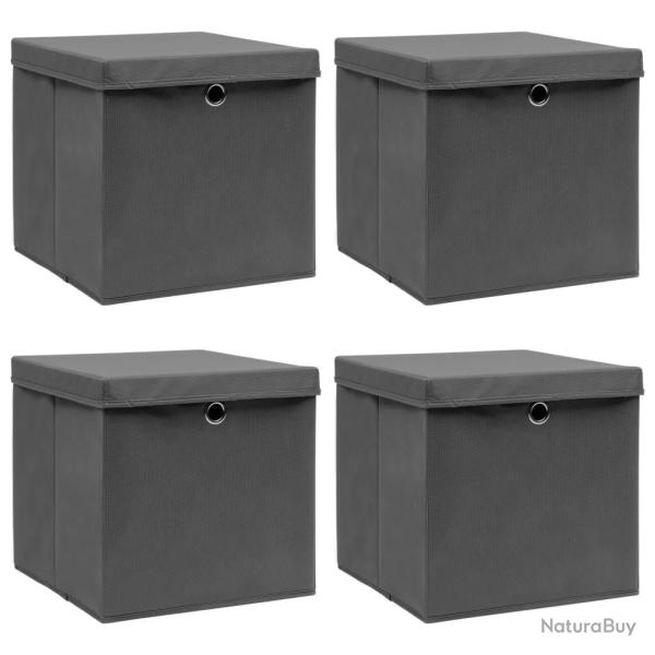 Bo�tes de rangement avec couvercle 4 pcs Gris 32x32x32 cm Tissu