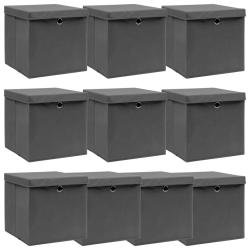 Bo&icirc;tes de rangement avec couvercle 10 pcs Gris 32x32x32cm Tissu