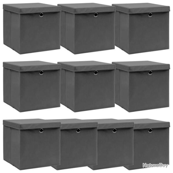 Bo�tes de rangement avec couvercle 10 pcs Gris 32x32x32cm Tissu