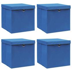 Bo&icirc;tes de rangement avec couvercle 4 pcs Bleu 32x32x32 cm Tissu