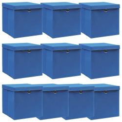 Bo&icirc;tes de rangement avec couvercle 10 pcs Bleu 32x32x32cm Tissu