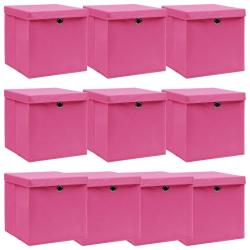 Bo&icirc;tes de rangement avec couvercles 10pcs Rose 32x32x32cm Tissu