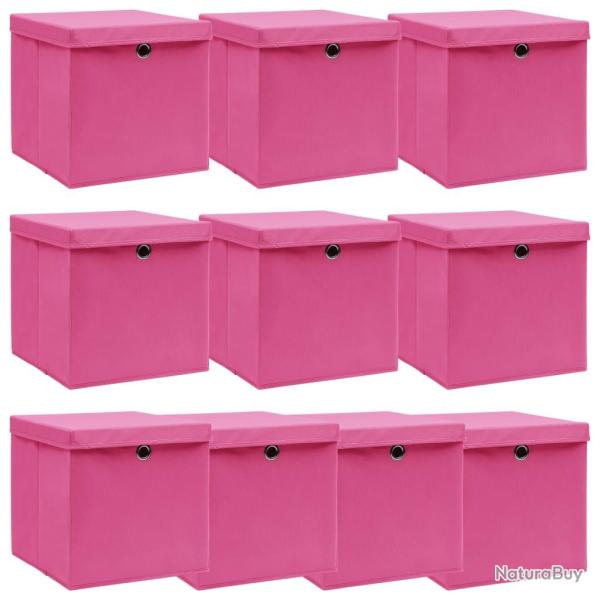 Bo�tes de rangement avec couvercles 10pcs Rose 32x32x32cm Tissu