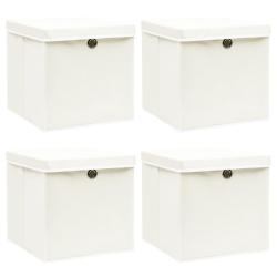 Bo&icirc;tes de rangement avec couvercles 4pcs Blanc 32x32x32cm Tissu