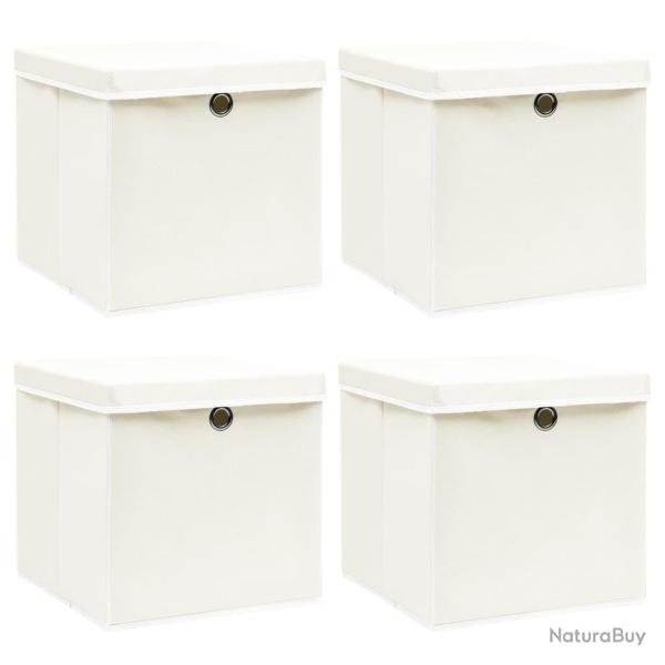 Bo�tes de rangement avec couvercles 4pcs Blanc 32x32x32cm Tissu