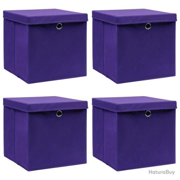 Bo�tes de rangement et couvercles 4 pcs Violet 32x32x32cm Tissu