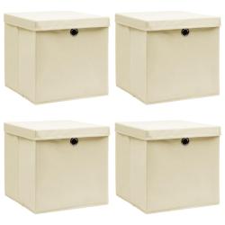 Bo&icirc;tes de rangement &agrave; couvercles 4 pcs Cr&egrave;me 32x32x32 cm Tissu