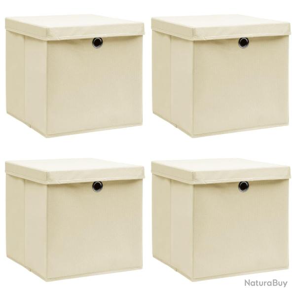 Bo�tes de rangement � couvercles 4 pcs Cr�me 32x32x32 cm Tissu