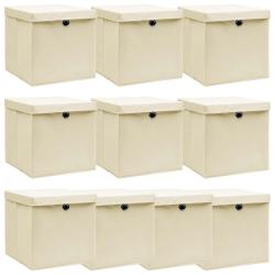 Bo&icirc;tes de rangement &agrave; couvercles 10 pcs Cr&egrave;me 32x32x32 cm Tissu
