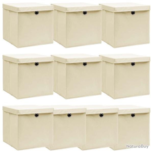 Bo�tes de rangement � couvercles 10 pcs Cr�me 32x32x32 cm Tissu