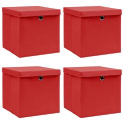 Bo&icirc;tes de rangement et couvercles 4 pcs Rouge 32x32x32 cm Tissu