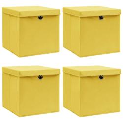 Bo&icirc;tes de rangement et couvercles 4 pcs Jaune 32x32x32 cm Tissu