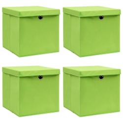 Bo&icirc;tes de rangement avec couvercles 4 pcs Vert 32x32x32cm Tissu