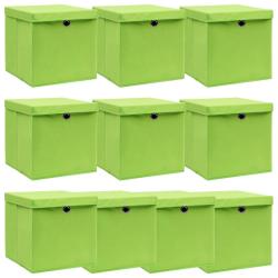 Bo&icirc;tes de rangement avec couvercles 10pcs Vert 32x32x32cm Tissu