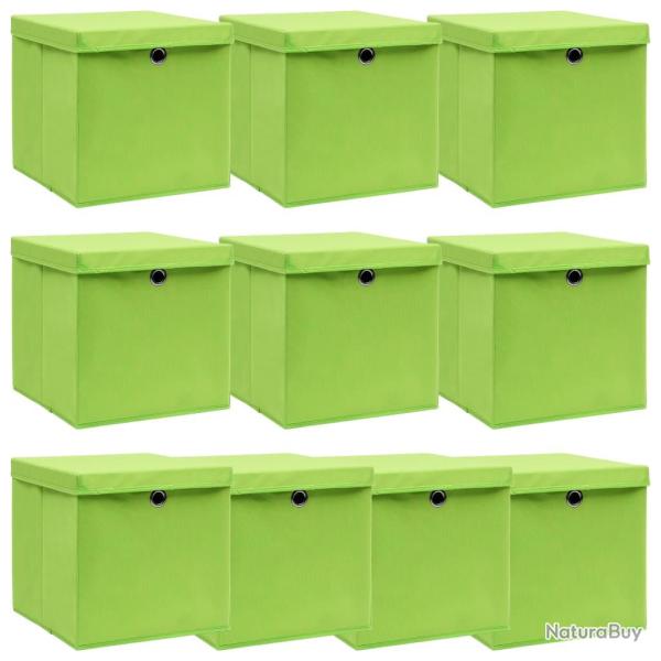Bo�tes de rangement avec couvercles 10pcs Vert 32x32x32cm Tissu