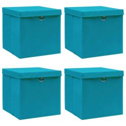 Bo&icirc;tes de rangement et couvercles 4 pcs Bleu 32x32x32 cm Tissu