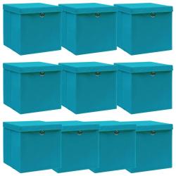 Bo&icirc;tes de rangement et couvercles 10 pcs Bleu 32x32x32 cm Tissu