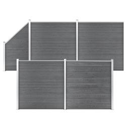 Ensemble de cl&ocirc;ture WPC 4 Carr&eacute; + 1 Inclin&eacute; 792 x 186 cm Gris