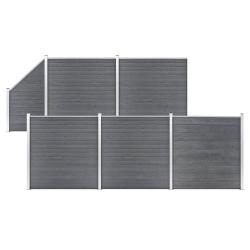 Ensemble de cl&ocirc;ture WPC 5 Carr&eacute; + 1 Inclin&eacute; 965 x 186 cm Gris