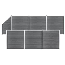Ensemble de cl&ocirc;ture WPC 6 Carr&eacute; + 1 Inclin&eacute; 1138x186 cm Gris