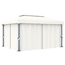 Tonnelle avec rideau 4x3 m Blanc cr&egrave;me Aluminium