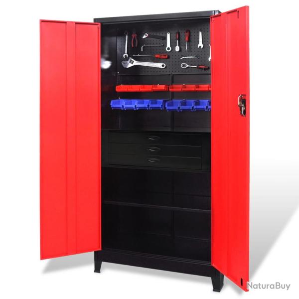 Armoire avec coffre � outils Acier 90x40x180 cm Rouge et noir
