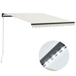 Auvent manuel r&eacute;tractable avec LED 300x250 cm Cr&egrave;me