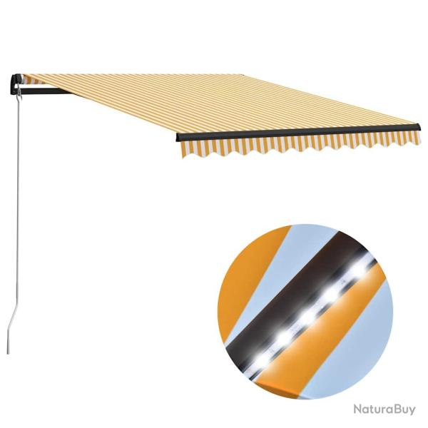 Auvent manuel r�tractable avec LED 300x250 cm Jaune et blanc