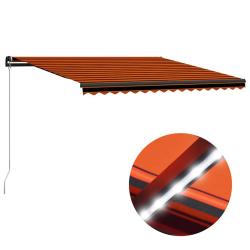 Auvent manuel r&eacute;tractable avec LED 450x300 cm Orange et marron