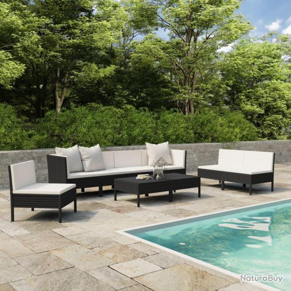 Salon de 9 pcs avec coussins R�sine tress�e Noir