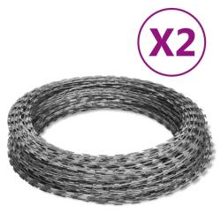 Fils barbel&eacute;s h&eacute;lico&iuml;daux rouleaux 2 pcs acier galvanis&eacute; 60 m