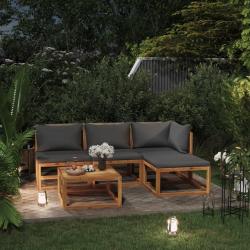 Salon de 5 pcs avec coussin Bois d'acacia solide
