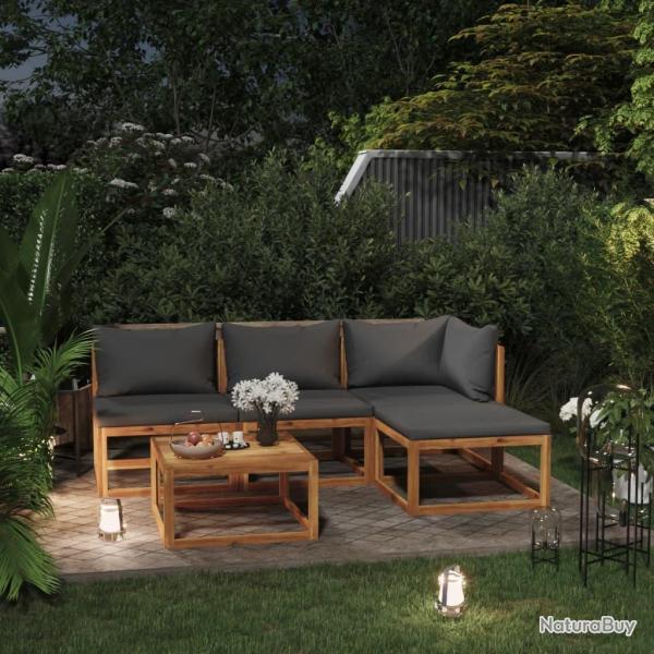 Salon de 5 pcs avec coussin Bois d'acacia solide