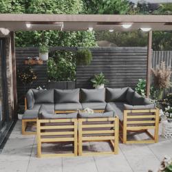 Salon de 10 pcs avec coussin Bois d'acacia solide