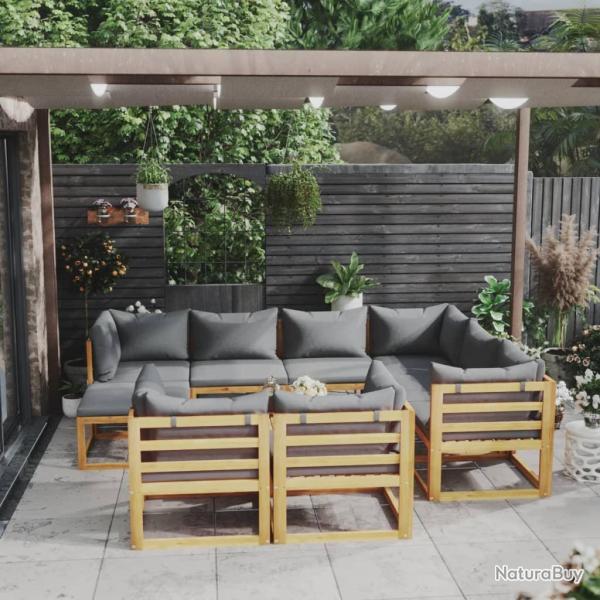 Salon de 10 pcs avec coussin Bois d'acacia solide
