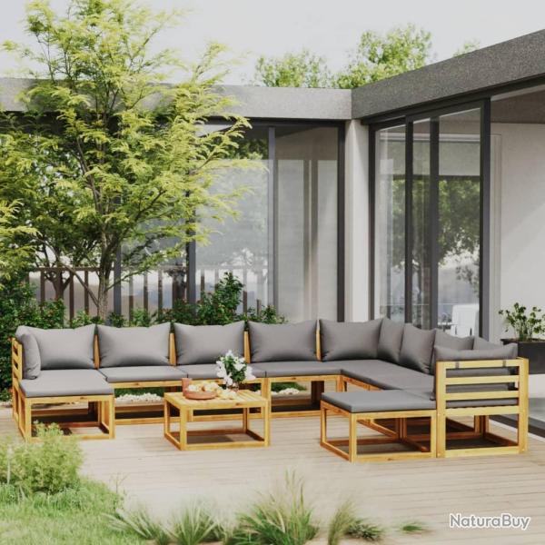 Salon de 11 pcs avec coussin Bois d'acacia solide