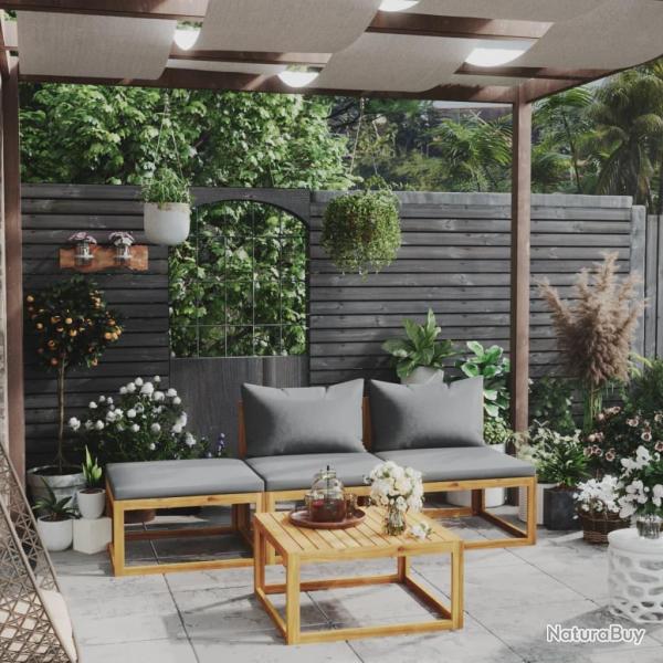 Salon de 4 pcs avec coussin Bois d'acacia solide