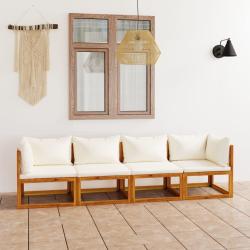 Canap&eacute; de &agrave; 4 places avec coussin Cr&egrave;me Bois d'acacia