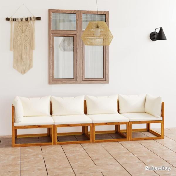 Canap� de � 4 places avec coussin Cr�me Bois d'acacia