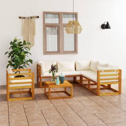 Salon de 7 pcs avec coussin Cr&egrave;me Bois d'acacia solide