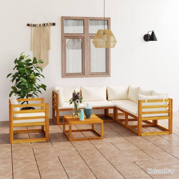 Salon de 7 pcs avec coussin Cr�me Bois d'acacia solide